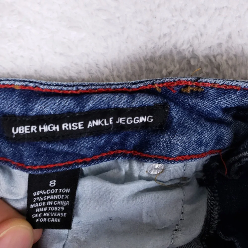 Rue21 Jeggings Womens Sz 8 Blue Uber High Rise Front Seam Frayed Step Hem Jeans
